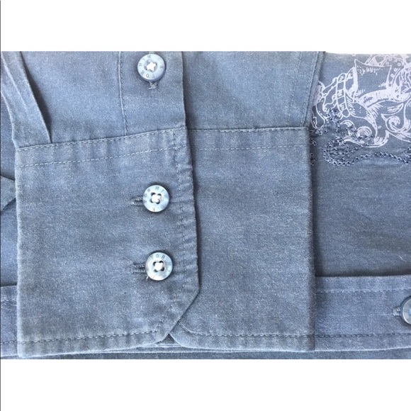 For Him U.K. Men Long Sleeve Shirt Large Navy Embroidered Print - Picture 13 of 14